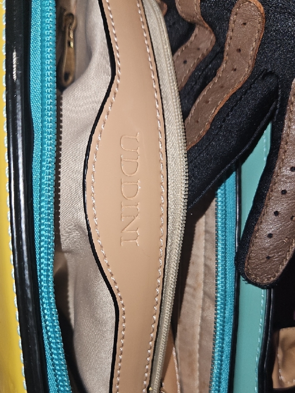 Colorblock Patent Leather Tote — Yellow, Teal & Tan - Picture 2 of 12